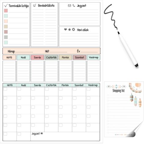 Planner magnetico settimanale e mensile per frigorifero + pennarello e lista della spesa