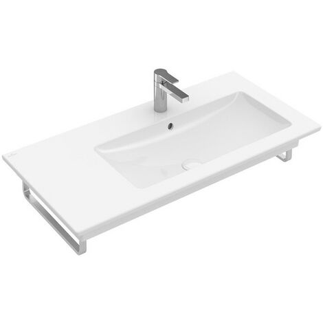 Plans de toilette, 1000 x 500 mm, Rectangulaire, pour robinetterie à 3 trou s, troude robinetterie central percé,avec trop-plein, En porcelaine sanitaire, cuve à droite