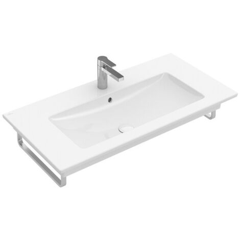 Plans de toiletteavec meuble, 800 x 500 mm, Angulaire, pour robinetterie murale, sans troude robinetterie,avec trop-plein, En porcelaine sanitaire Blanc CeramicPlus