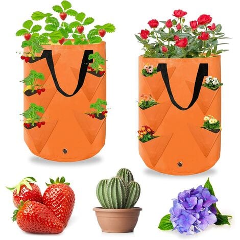 Plant Bags, 2pcs Culture Bags for Tomato Strawberry Potatoes, Breathable and Durable Non-Woven Fabric Growth Bag, with Robust Nylon Handles and Handles