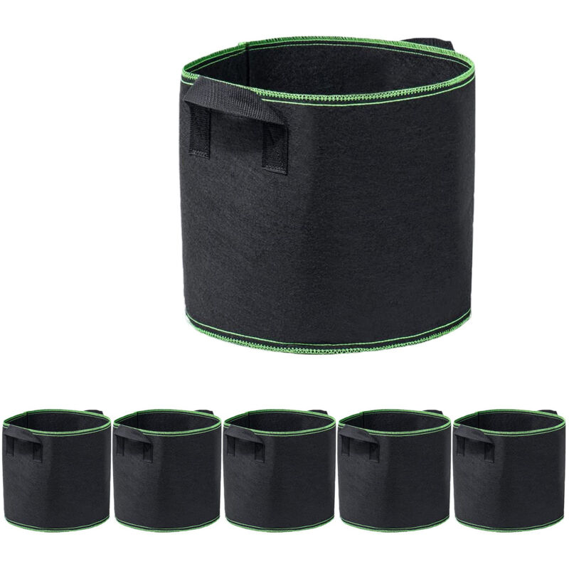 Image of Plant Bags, 5 Thick Non-Woven Planting Bags with Handles, Black 30L