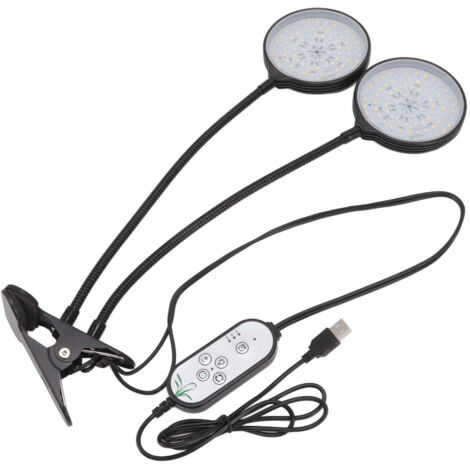 Plant Grow Light Timing 5 Niveaux Dimmables tanche Double Tête 30W USB Alimenté LED Plante Lampe avec Clip Base