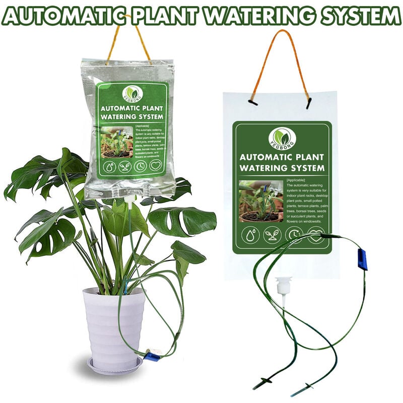 Plant Life Sac d'arrosage goutte à goutte avec système d'arrosage automatique à débit réglable pour plantes en pot d'intérieur et d'extérieur