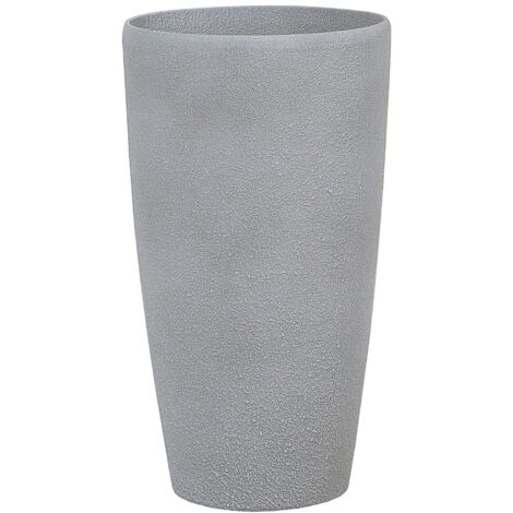 BELIANI Plant Pot Planter Stone Fiberglass Natural Raw Garden Patio Grey Medium Abdera