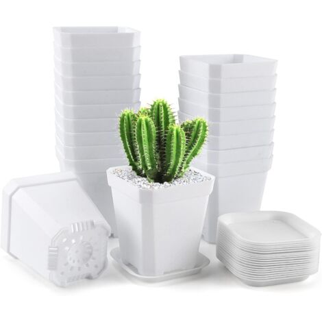 Plant Pots, 20 Pcs Seedling Flower Pots with Saucer, Thick Square Plant Pots (7 x 8 x 5)