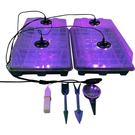 Plant Propagator 40 Cell Seed Tray Set with Full Spectrum USB Grow Lights (Pack of 2)