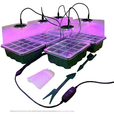 Plant Propagator Seed Tray Set with Full Spectrum USB Grow Lights (Pack of 5)
