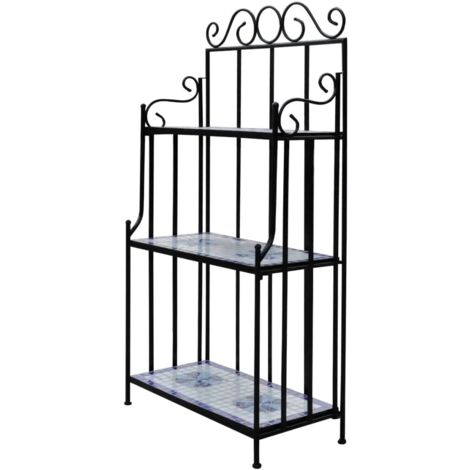 Plant Stand Plant Display Blue White Mosaic Pattern