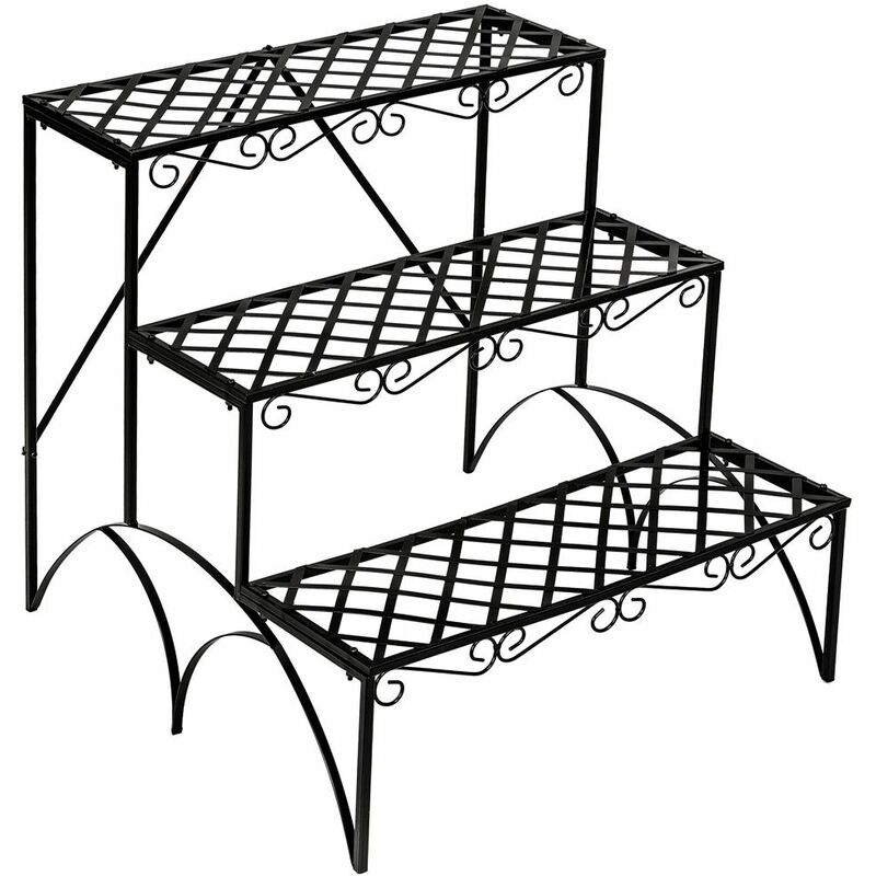 Plant stand with 3 levels - outdoor plant stand, pot stand, plant shelf - black