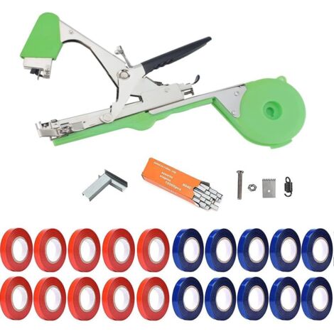 Plant Tying Machine,Vine Tying Pliers Tie Stake Machine for Raspberries Flowers, Garden Tapener Tool, with 20 Rolls of Tape and 1 Box of Paper Clips