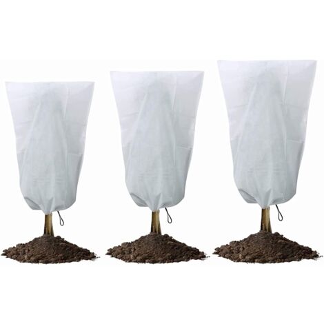 Plant Winter Cover, 3 Pack Winter Protection Bags for Plants, Plant Cover for Frost Protection, Reusable, for Antifreeze, Insects, Plant Protection (White)