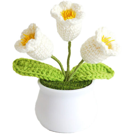 [Planta artificial] + 3 lirios blancos del valle – Planta en maceta, decoración del hogar hecha a mano, flor tejida – Decoración de interiores