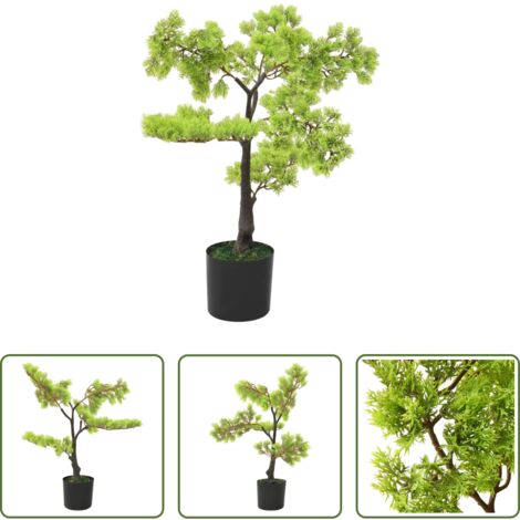 Planta artificial -  Bonsái de ciprés artificial con macetero 60 cm verde