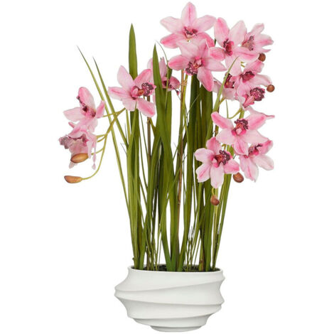 Planta artificial cymbidium orquidea barco rosa con maceta