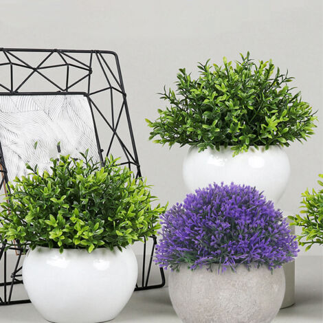 Planta artificial en maceta – Set de 3 piezas: Lujosas flores artificiales de plástico con base esférica de aspecto natural – 13 cm