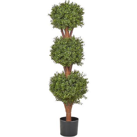 Planta artificial en maceta uso interior exterior decoración de plástico tronco de madera con maceta negra 120 cm Buxus Ball Tree