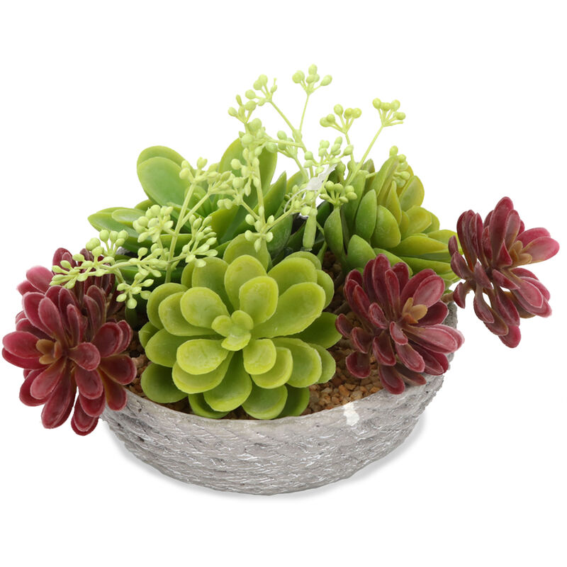 Plante Artificielle Succulente 13 cm Plastique Recyclable Eco-friendly + Pot 13 x 4,5 x 17 cm - aqua