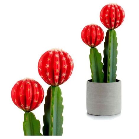 Planta de plastico cactus alto flor roja 45 cm Verde