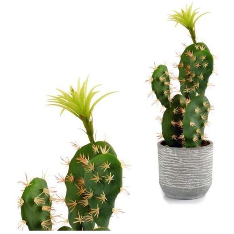 Planta de plastico chumbera flor blanca 46 cm Verde