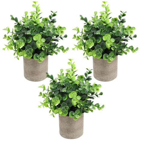 Planta decorativa artificial, eucalipto grande sin polvo  Juego de 3 macetas con eucalipto y romero artificiales  Verde natural