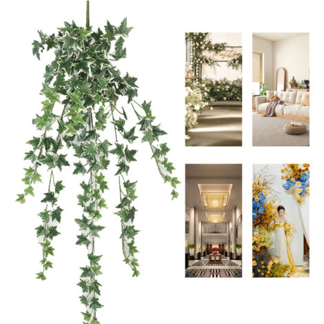 Planta decorativa de pared "Hiedra de batata" – Hojas artificiales colgantes de larga duración, 97 cm – Decoración de boda en blanco y verde