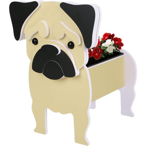 Planta en maceta con forma de mascota - Decoración de jardín - Adornos para patio - Maceta con forma de animal - Varias razas de perros (carlinos)