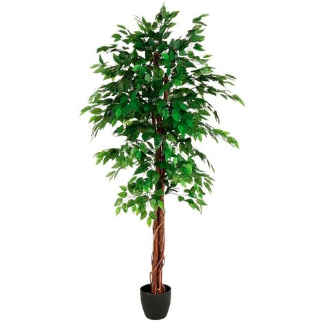 HOMCOM Ficus Artificial de 130 cm Planta Artificial de 702 Hojas con Maceta  Decoración para el Hogar Ø15x130 cm Verde