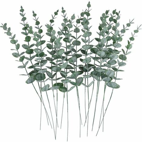 24 piezas de hojas de eucalipto artificiales tallos ramas toque verde gris  real para la oficina en casa centro de mesa banquete de boda decoración de  arreglos florales