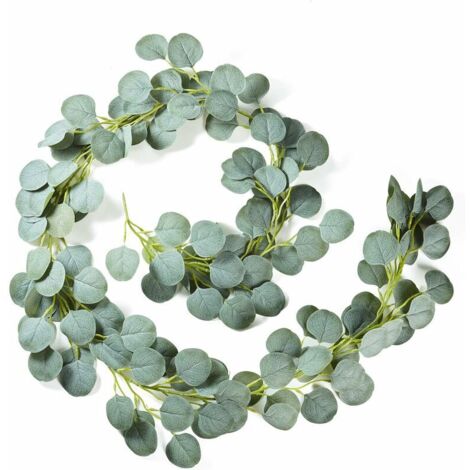 Planta verde artificial - Guirnalda de eucalipto artificial Hojas de eucalipto falsas Guirnalda de hojas verdes de eucalipto hechas a mano para bodas, hogar, cocina, oficina, decoración de paredes nup