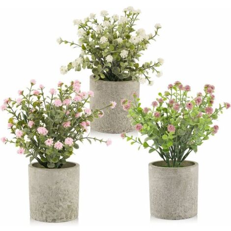 Plantas artificiales de gypsophila en miniatura para decoración de hogar, boda, exterior, oficina, mesa y jardín (paquete de 3)