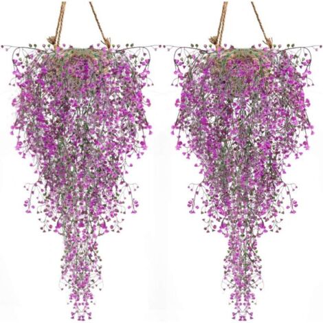 Plantas artificiales, juego de 2, hiedra, planta artificial, interior y exterior, flor artificial para decoración de paredes y jardines, color magenta