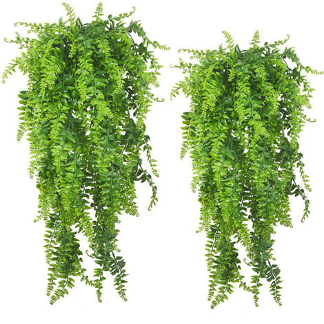 Plantas colgantes artificiales de plástico, hojas de helecho, vegetación colgante para decoración de pared de jardín, 2 unidades, verde, 90 cm