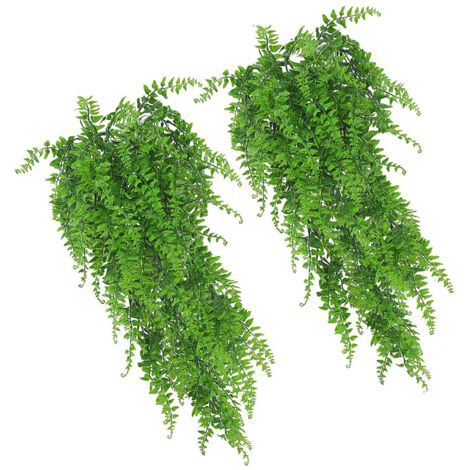 Plantas colgantes artificiales – Juego de 10 helechos persas decorativos de plástico (75 cm) para paredes interiores y exteriores.