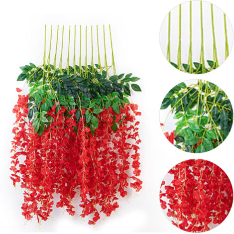 Plantas decorativas artificiales de glicinia con 6 hojas de seda artificial para decorar paredes o techos de interiores.