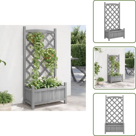 Plantas trepadoras - vidaXL Jardinera con enrejado madera maciza de abeto gris - Jardinera para patio
