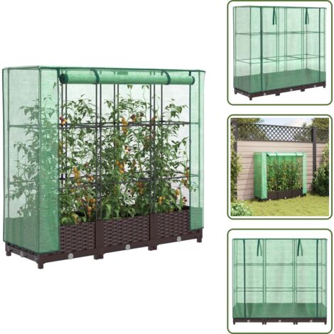 Plantas - vidaXL Arriate con cubierta invernadero aspecto ratán 120x40x123 cm - Jardín