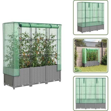 Plantas - vidaXL Arriate con cubierta invernadero aspecto ratán 120x40x138 cm - Jardín