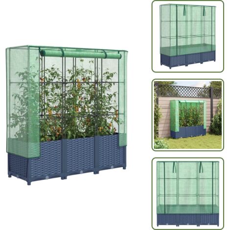 Plantas - vidaXL Arriate con cubierta invernadero aspecto ratán 120x40x138 cm - Jardín