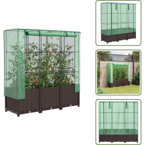 Plantas - vidaXL Arriate con cubierta invernadero aspecto ratán 120x40x138 cm - Jardín