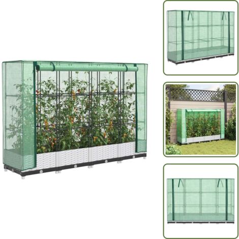 Plantas - vidaXL Arriate con cubierta invernadero aspecto ratán 160x40x123 cm - Jardín