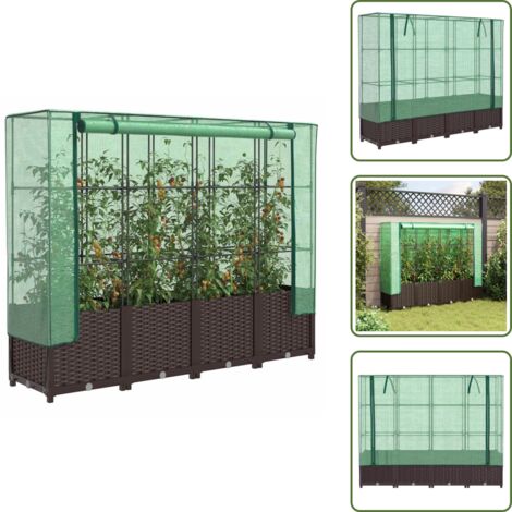 Plantas - vidaXL Arriate con cubierta invernadero aspecto ratán 160x40x138 cm - Jardín