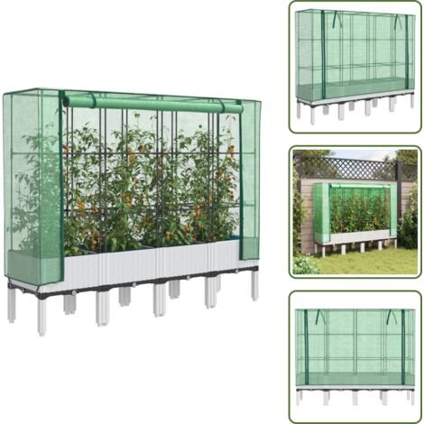 Plantas - vidaXL Arriate con cubierta invernadero aspecto ratán 160x40x140 cm - Jardín
