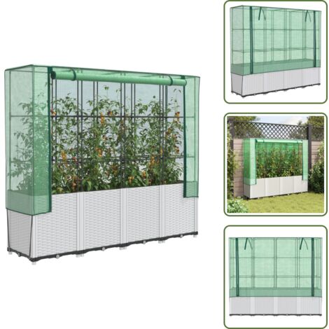 Plantas - vidaXL Arriate con cubierta invernadero aspecto ratán 160x40x153 cm - Jardín