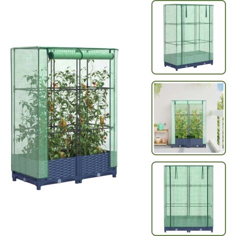 Plantas - vidaXL Arriate con cubierta invernadero aspecto ratán 80x40x123 cm - Jardín