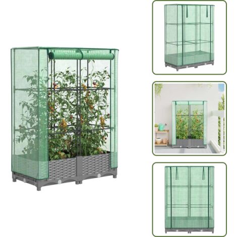 Plantas - vidaXL Arriate con cubierta invernadero aspecto ratán 80x40x123 cm - Jardín