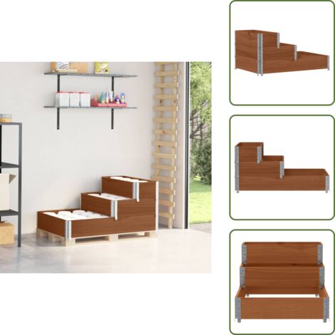 Plantas - vidaXL Arriate elevado de 3 niveles madera maciza pino marrón 120x80cm - Flores