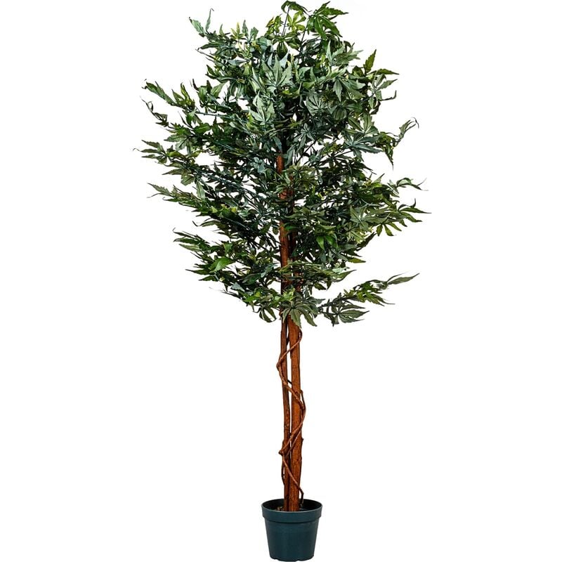 Plantasia - Plante d'intérieur artificielle 150 cm, tige en bois véritable, 600 feuilles, arbre artificiel chanvre
