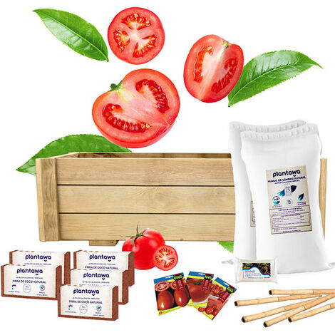 Plantawa Kit de culture Tomates Jardinière (Jardinière 80 x 40 cm Sacs Humus de Ver de Terre Briques Fibres de Noix de Coco Engrais Graines Tomates Piquets Bambou)
