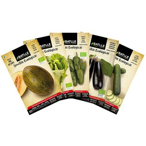 Plantawa Set de Graines Écologiques (Concombre Long Moyenne Marketmore 70 Melon peau de crapaud Longue Laitue Romaine Blonde Poivron de Padrón Aubergine Longue Violette) Écologique dans Potager Urbain – Fitó Batlle