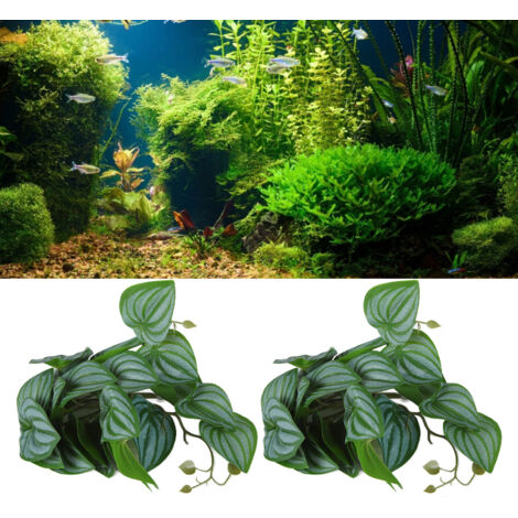 Plante Aquarium Artificielle Lifelike - 2X Vigne Simulée avec Feuilles Plastique et Ventouses - Vert Tropical pour Terrarium Reptile et Aquarium